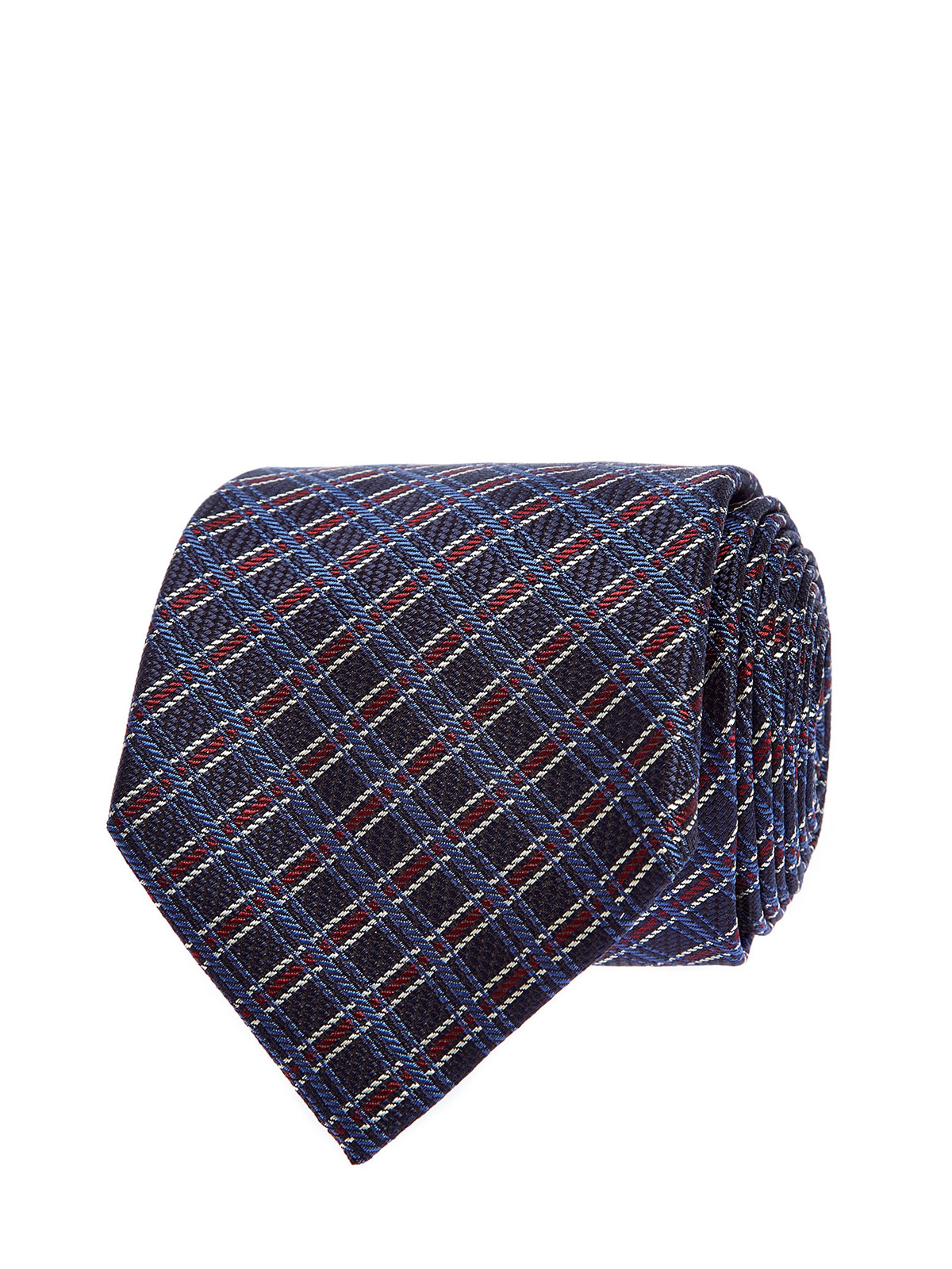 Шелковый галстук с фактурным принтом в клетку CANALI, цвет синий, размер 41;41.5;42;42.5;43;43.5;44 - фото 1